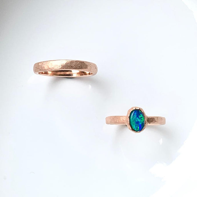 Vintage lover 18k Rose Gold Opal Couple Rings