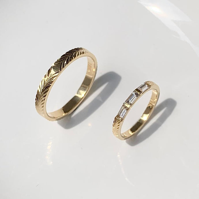British Couple 18k Yellow Gold White Sapphire Rings